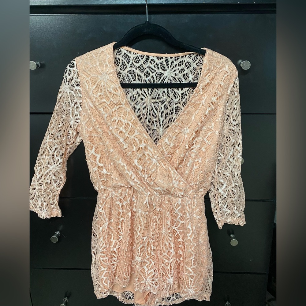 Peach half sleeve lace romper